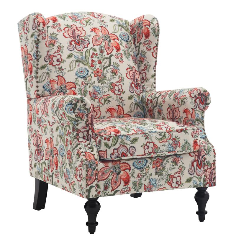 HOMYKA 29'' Wide Floral Pattern Wingback Accent Armchair with Nailhead Trim