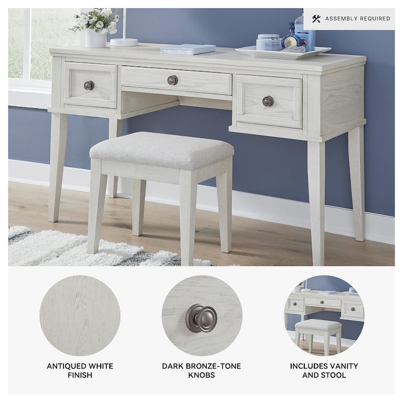 Signature Design by Ashley Robbinsdale White Vanity with Upholstered Stool Set - 52"W x 20"D x 30"H