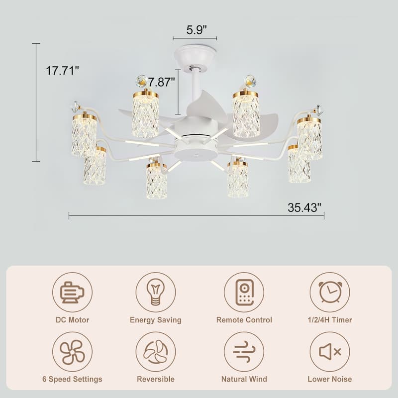 Modern Fandelier with Light and Remote, Modern luxury LED Chandelier Ceiling Fan for Living Room