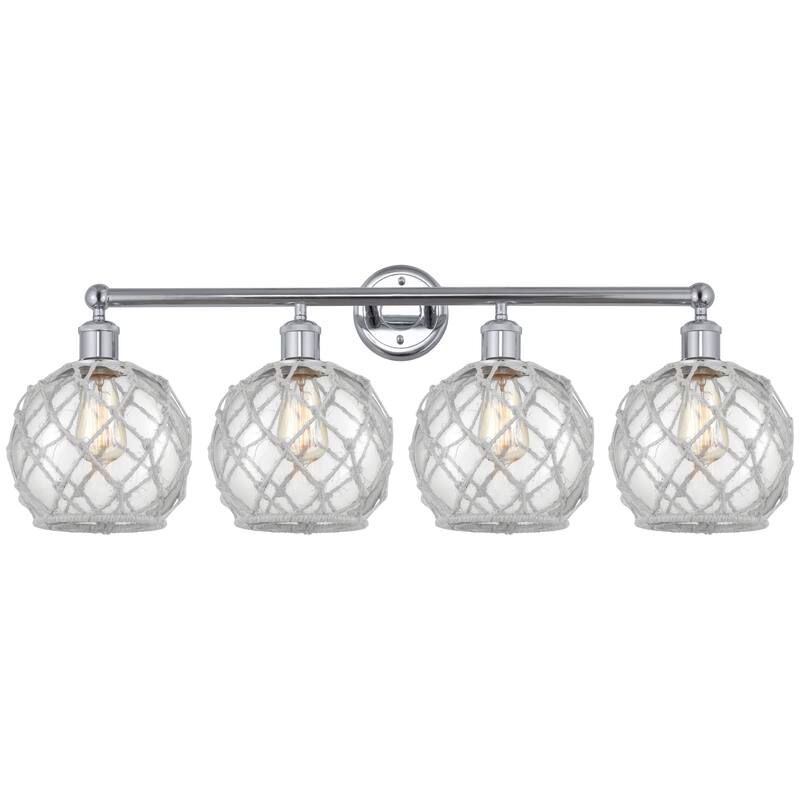 Innovations Lighting Endless Possibilities Edison - Farmhouse Rope - 4 Light 35" Bath Vanity Light - Clear Glass with White Rope/Polished Chrome