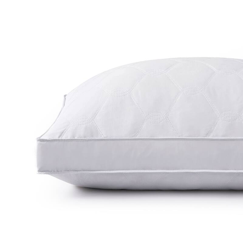 2 Pack Premium Quilted 2" Gusset Goose Feather and Down Bed Pillows for Side&Back Sleepers - White