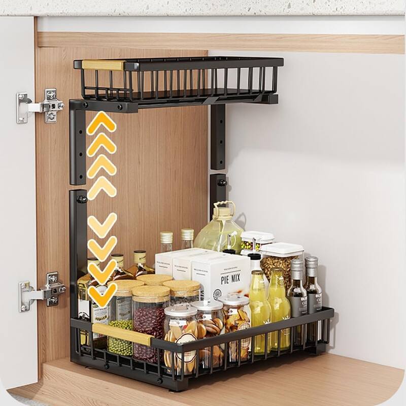 Metal Under Sink Organizer, 2 Tier Pull Out Cabinet Slide Out Shelf
