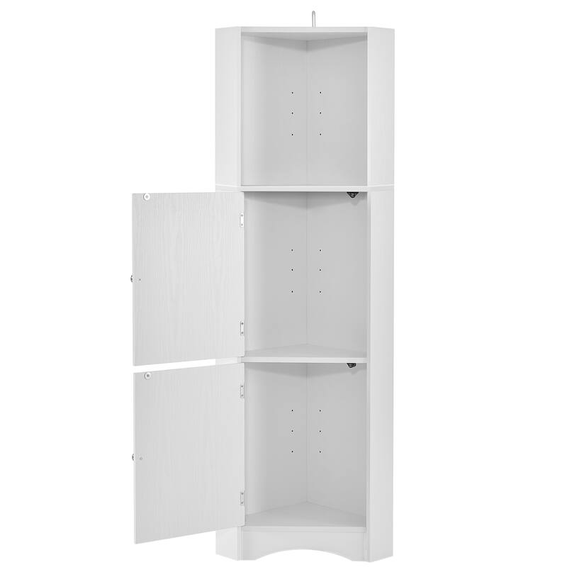 Bathroom Tall Corner with Doors and Adjustable Shelves,White