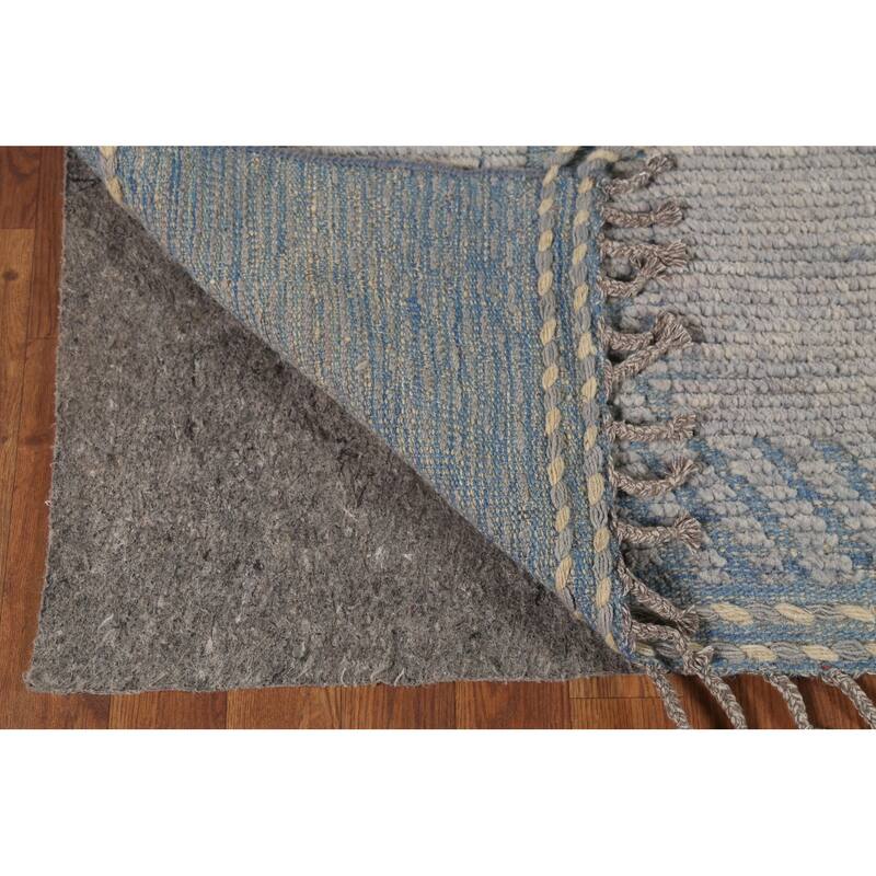 Gray Striped Moroccan Area Rug Hand-Knotted Wool Carpet - 6'7"x 10'9"