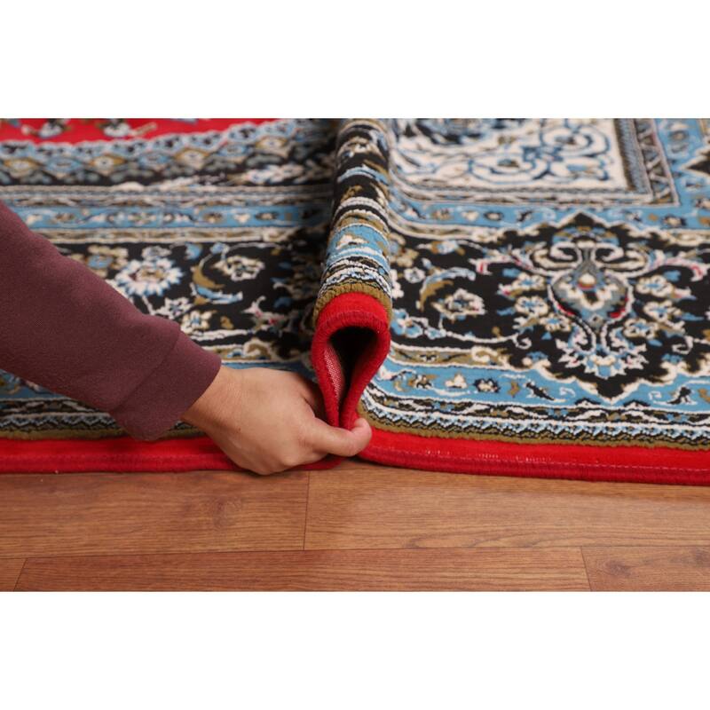 Traditional Floral Red Kashan Turkish Rug Machine-Made Carpet - 9'6" x 12'11"