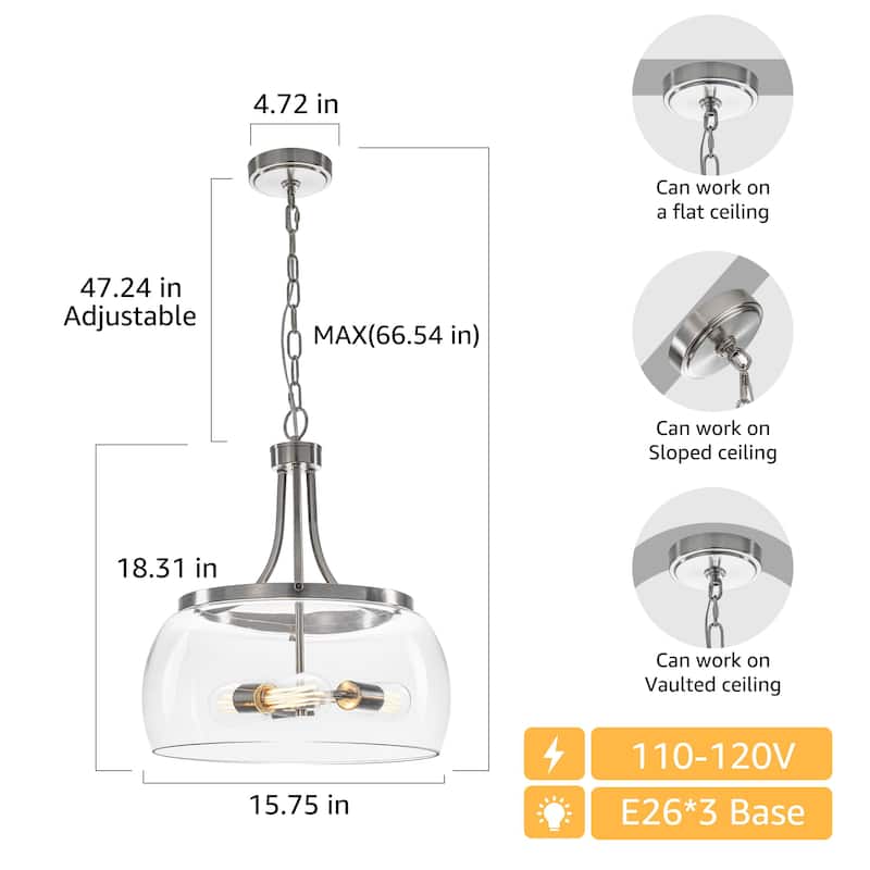 Starsky 1/3-Light Modern Clear Glass Dome Pendant Light