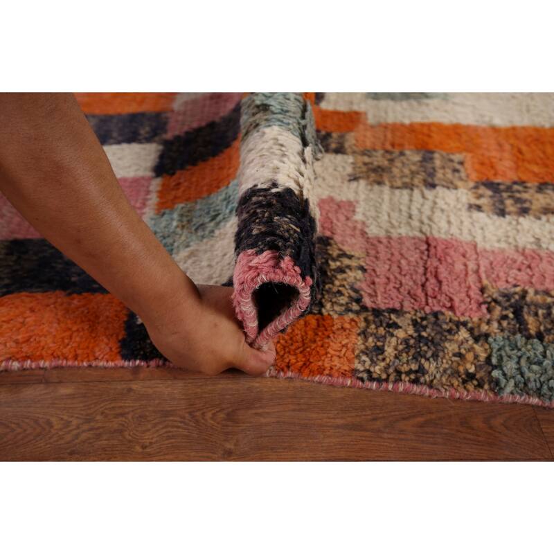 Multicolor Plush Moroccan Area Rug Handmade Geometric Wool Carpet - 7'10" x 10'7"