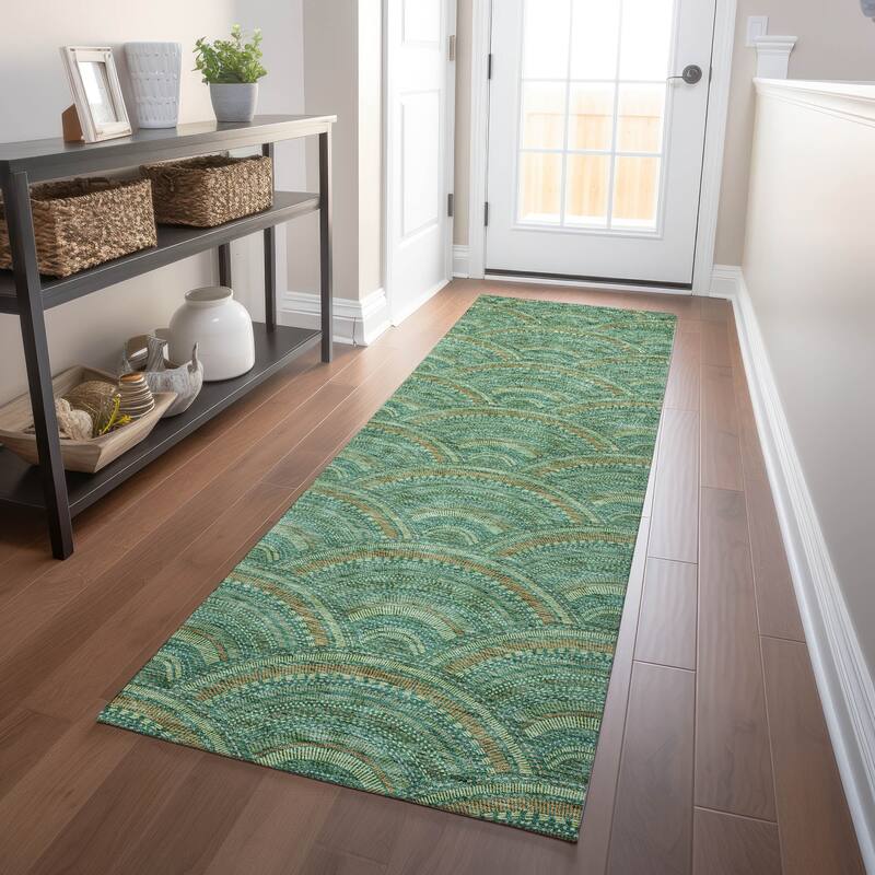 Machine Washable Indoor/ Outdoor Modern Mosaic Chantille Rug