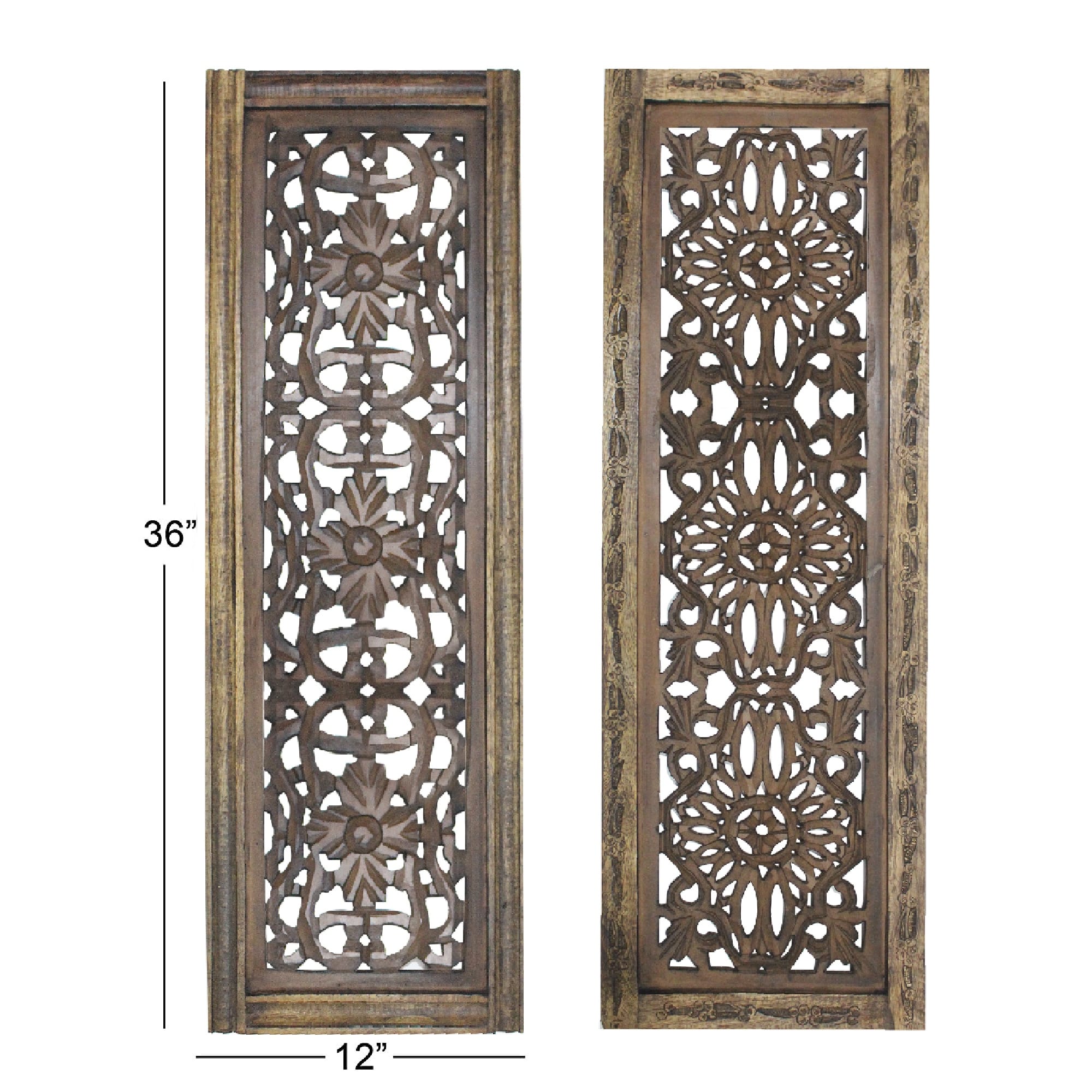 Benzara Floral Hand Carved Wooden Wall Panels, Assortment of Two, Brown ...