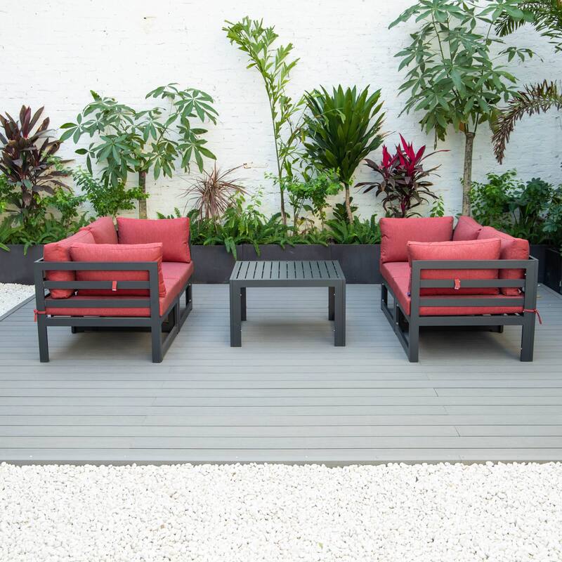 LeisureMod Chelsea 5-Piece Outdoor Patio Sectional and Coffee Table Set with Cushions
