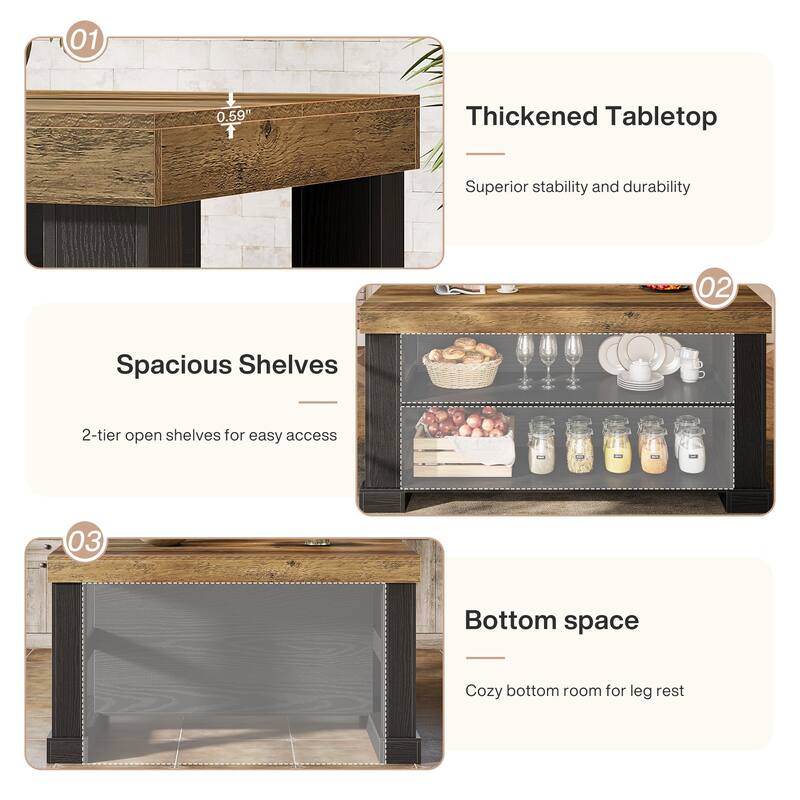 55 Inch Bar Table with Storage Shelves, Counter Height Pub Table, High Top Table for Home Bar, Bistro, Dining Room, Living Room