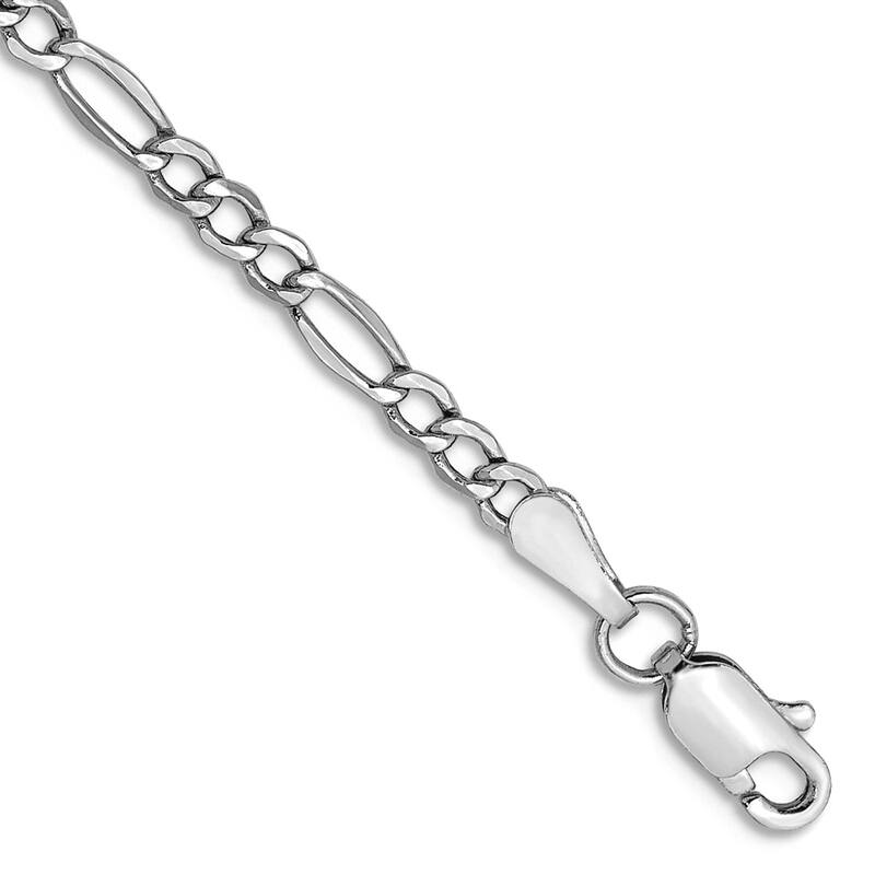 Curata Solid Yellow or White Gold 10" Classic Figaro Chain Anklet - 10k or 14k - 3mm sizes - 2.5 mm - White - 14k