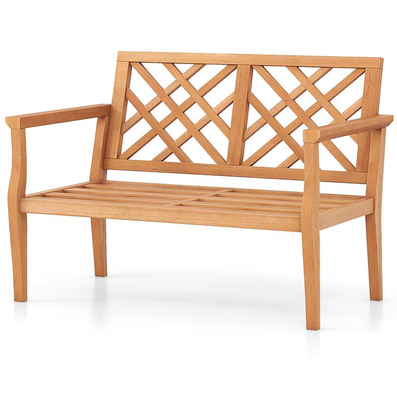 2-Person Patio Bench in Natural Teak Wood Outdoor Garden Seating with Backrest and Arm Support - 52” L x 27.5” W x 33” H