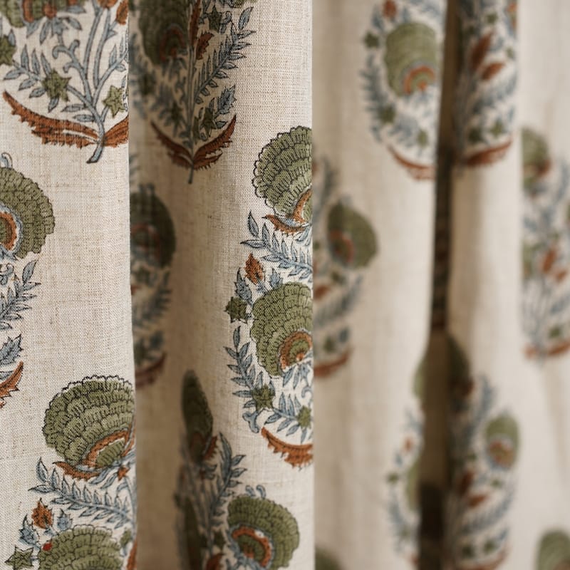 Fabdivine Handmade Floral Block Print Window or Door Room Décor Viscose Linen Curtain