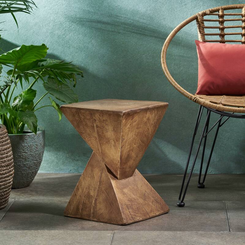 12.5" Modern Round Side Table with Twisted Hourglass Structure and Wood-like Finish