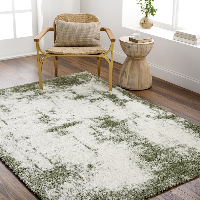Livabliss Cloudy Shag Glam Abstract Area Rug - Green/Off-White - 6' 7" x 9'