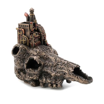 Veronese Design 8.3 H Steampunk Machinarium On Top Of Decorated Skull Cold Cast Bronze
