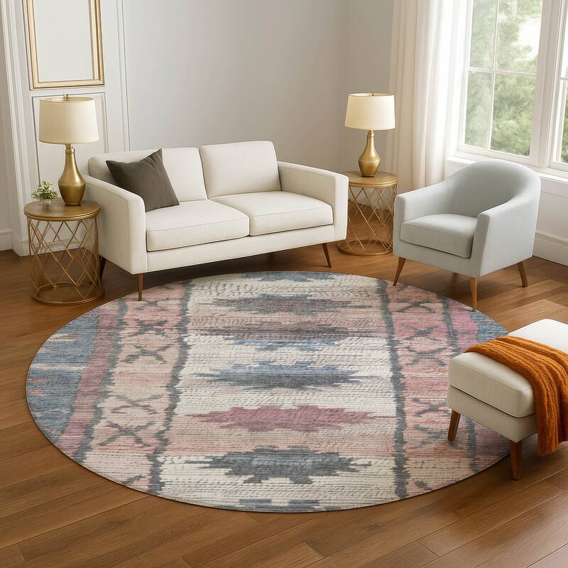Premium Washable Super Soft Southwest Global Mayfield Rug - Denim - 8' x 8'