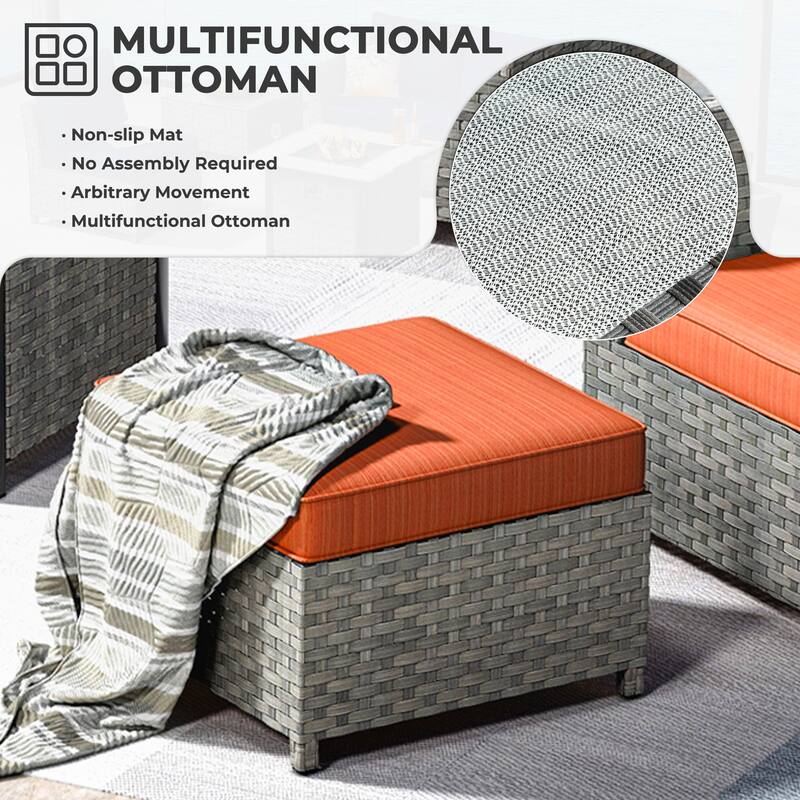 HOOOWOOO 10-piece Outdoor Furniture Rattan Sectional Set with Fire Pit Table.