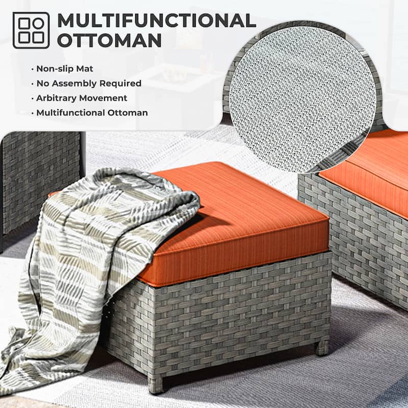 HOOOWOOO 9-piece Handwoven Wicker Patio Sectional Set with Swivel Rocking Chair