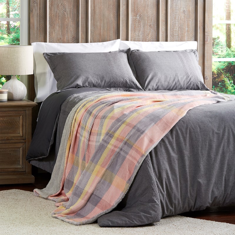 Poly Fleece Sherpa Throw - Oversized Plush Woven Polyester Bed or Sofa Blanket by Windsor Home
