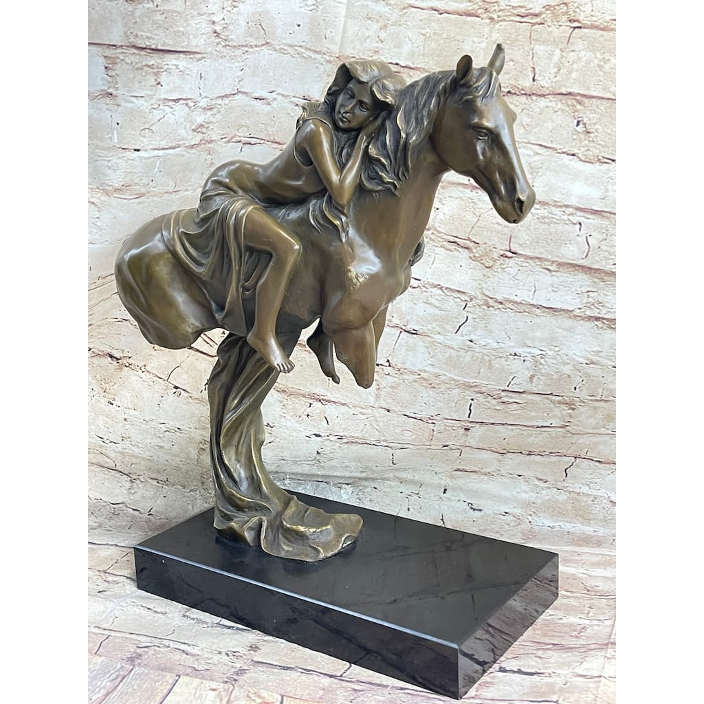 Young Woman On Horseback - Surreal Abstract Bronze Sculpture Horse Lover Art