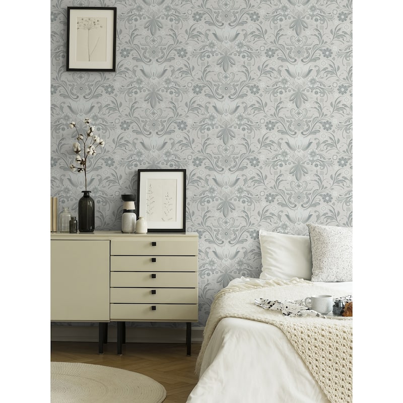 A-Street Prints Ostanskar Light Grey Retro Floral Wallpaper