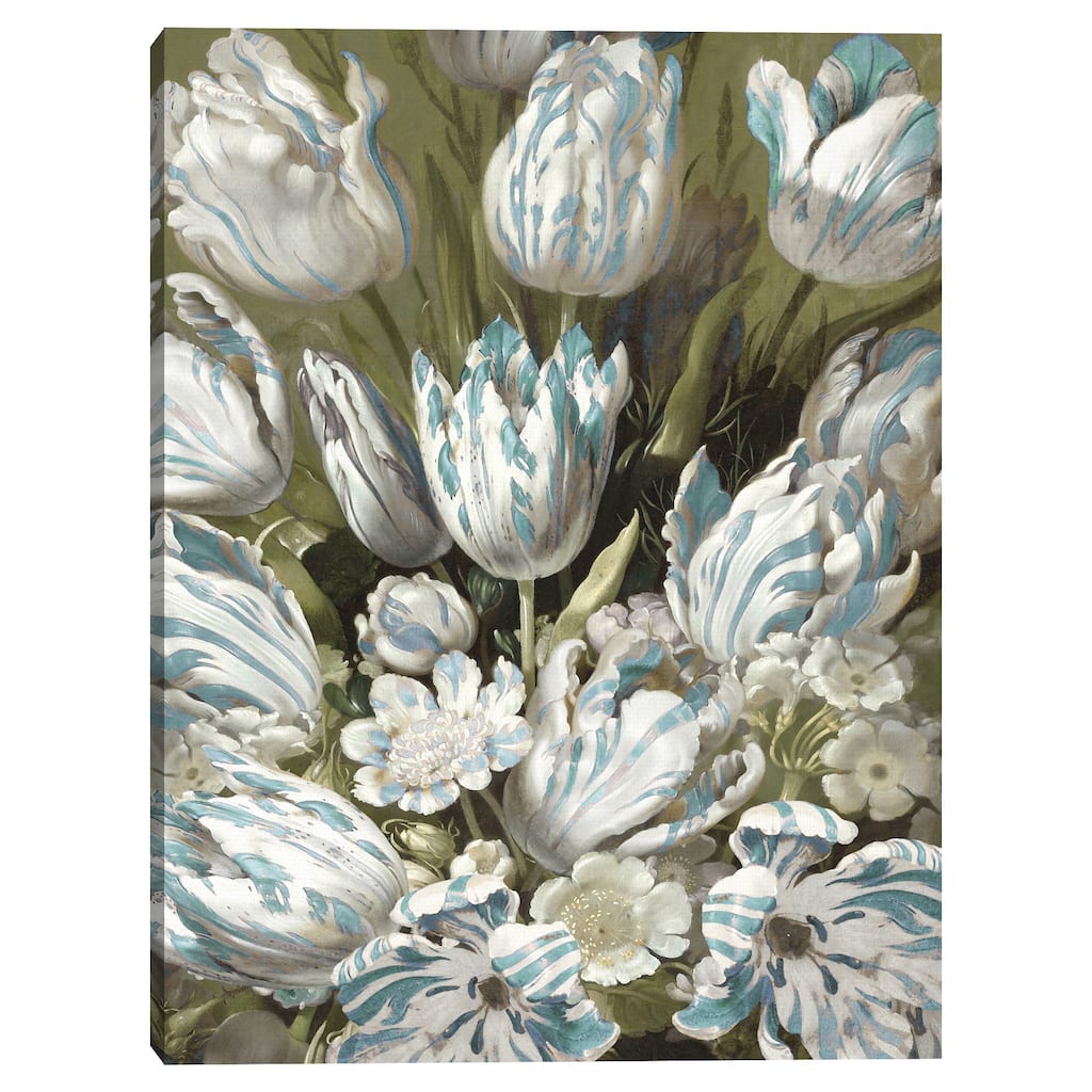 Tulip Bouquet in Aqua by Angela McQueen Canvas Art Print