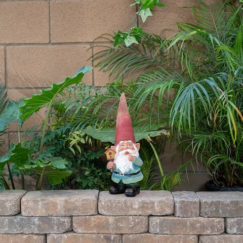 Alpine Corporation 15" Tall Outdoor Garden Gnome Yard Decoration