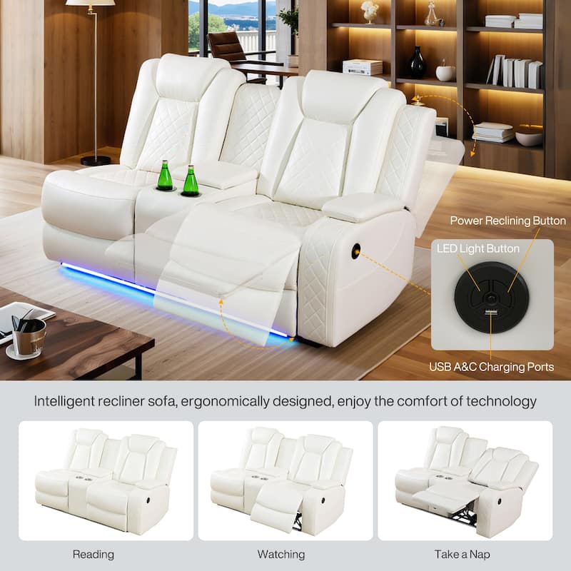 Off-White 3-Piece Breathing Leather Living Room Recliner Sofa set