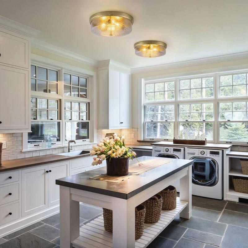 Modern 3-Light Seeded Glass Drum Flush Mount Ceiling Light