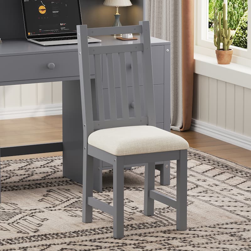 40"Home Executive Desk and Upholstered Chair Set with Bookshelf, Computer Desk with Four Drawers, Storage Shelf, and Chair