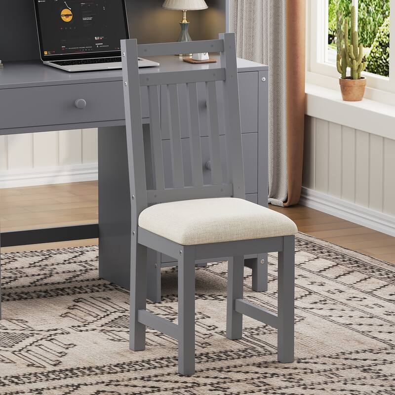 40'' Home Executive Desk and Upholstered Chair Set with Bookshelf, Computer Desk with Four Drawers