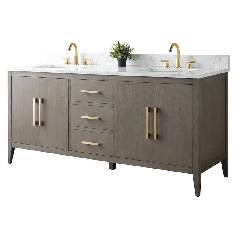 Vanity Art 72" Double Sink Bathroom Vanity Cabinet with Engineered Marble Top