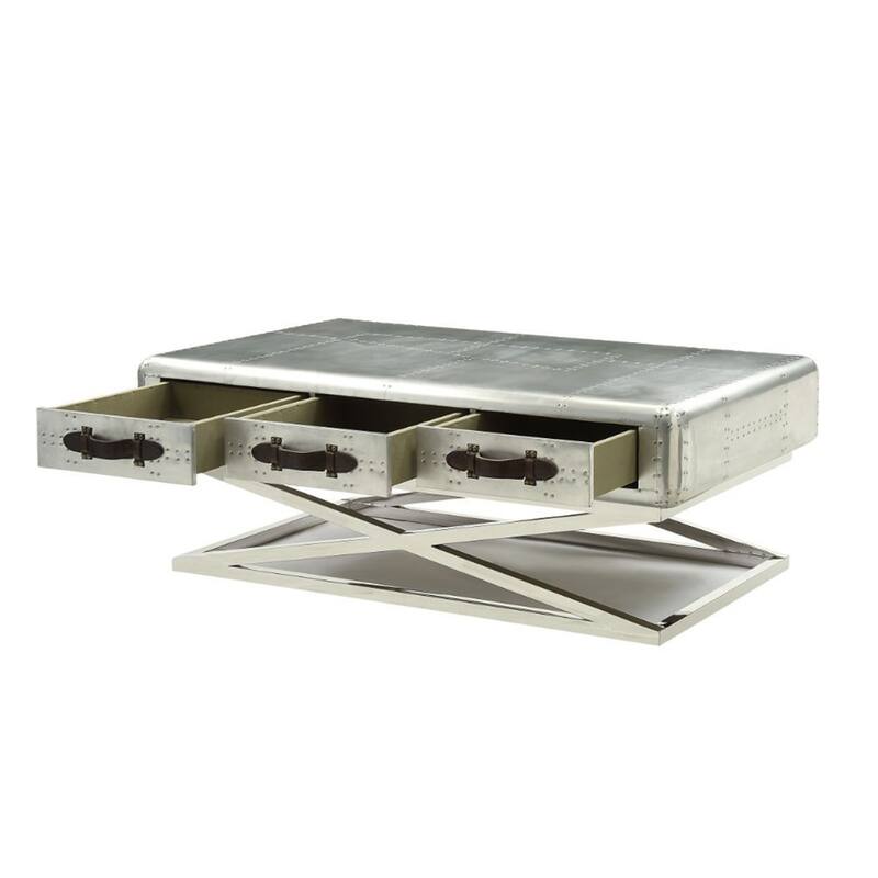 3 Drawers Coffee Table with Metal Base in Aluminum