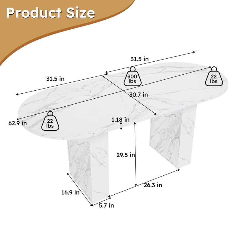 Roomfitters 63 Inch Oval Dining Table for 6, Modern Farmhouse Kitchen Table with Fluted Pedestal Base