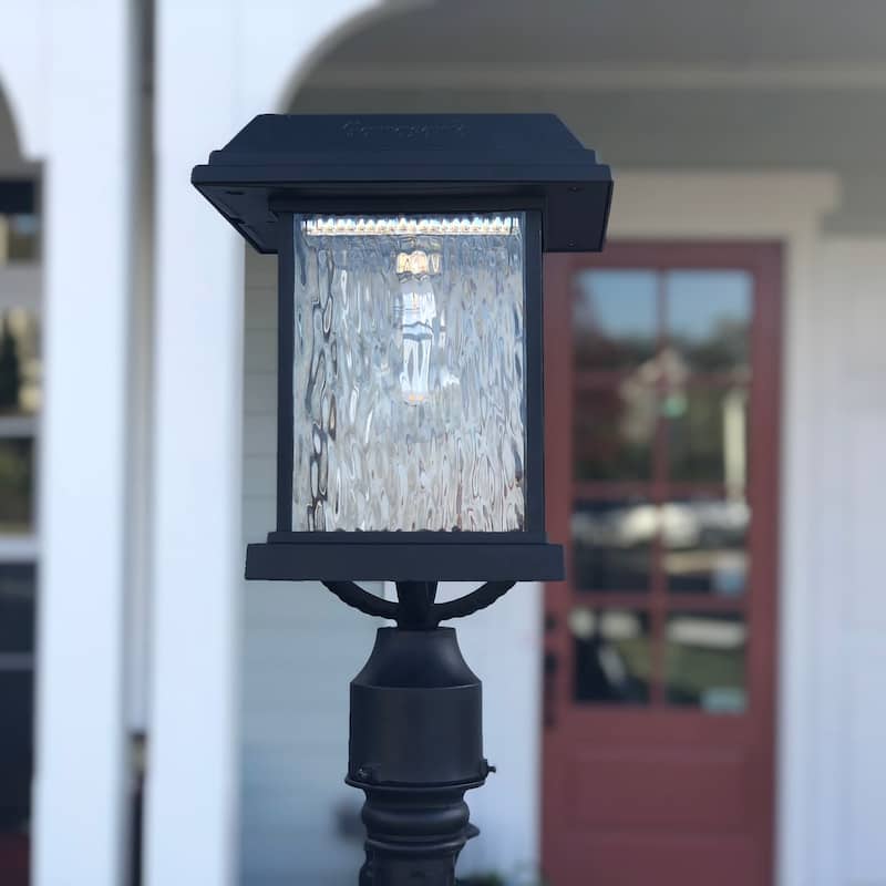Gama Sonic Aspen Black Solar LED Outdoor Post Light with 3 in. Fitter