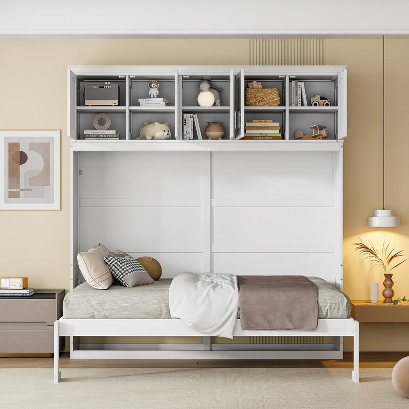 Murphy Bed Wall Bed with Top Cabinets（Full Size and Queen Size ） - White - Full