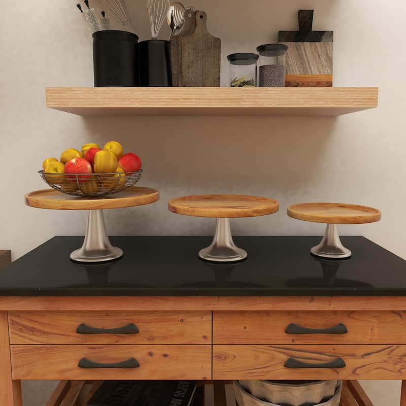 Modern Wood Natural Cake Stand (Set of 3)
