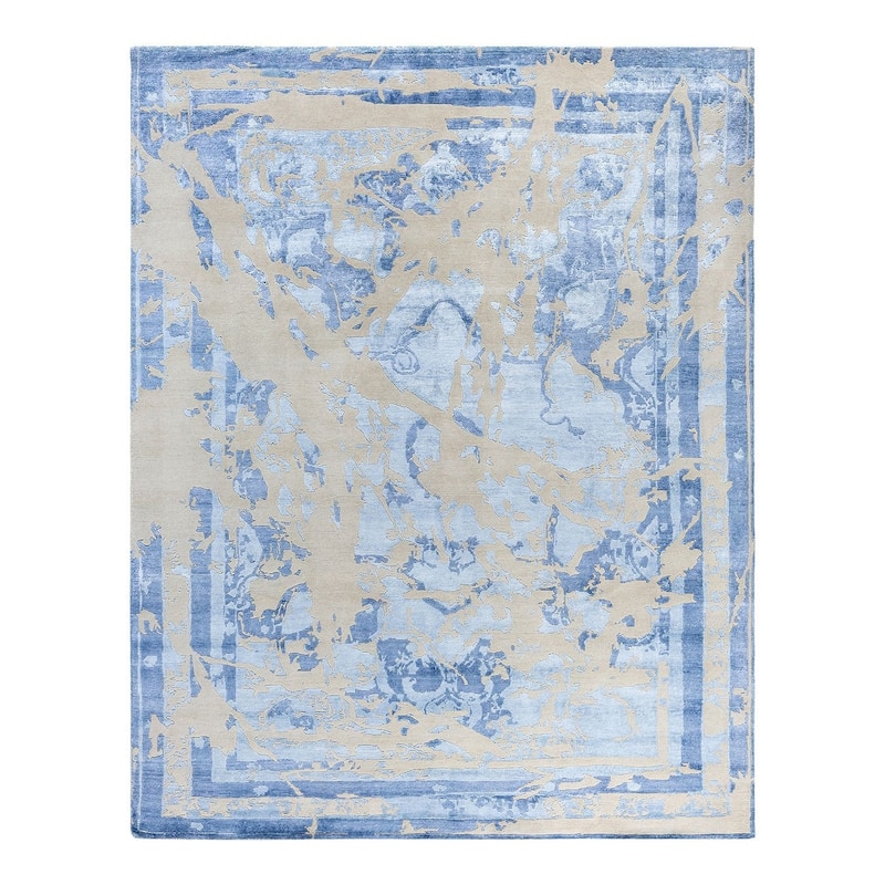 Modern One-of-a-Kind Hand-Knotted Area Rug, Blue - 8' 1" x 10' 2"
