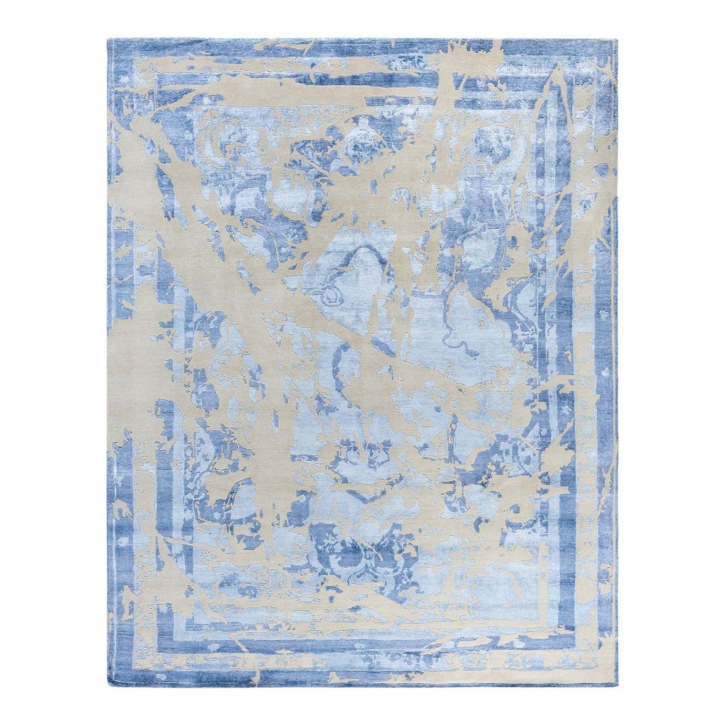 Modern One-of-a-Kind Hand-Knotted Area Rug, Blue - 8' 1" x 10' 2"