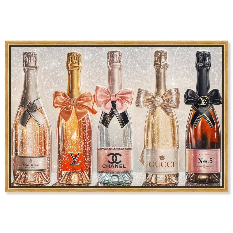Champagne Bottles Glitz Canvas by Art Remedy - Gold - 24" x 16"