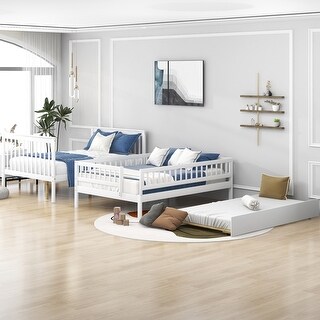 Modern Full over Full Bunk Kids Bed with Trundle,Guardrail,Stairway