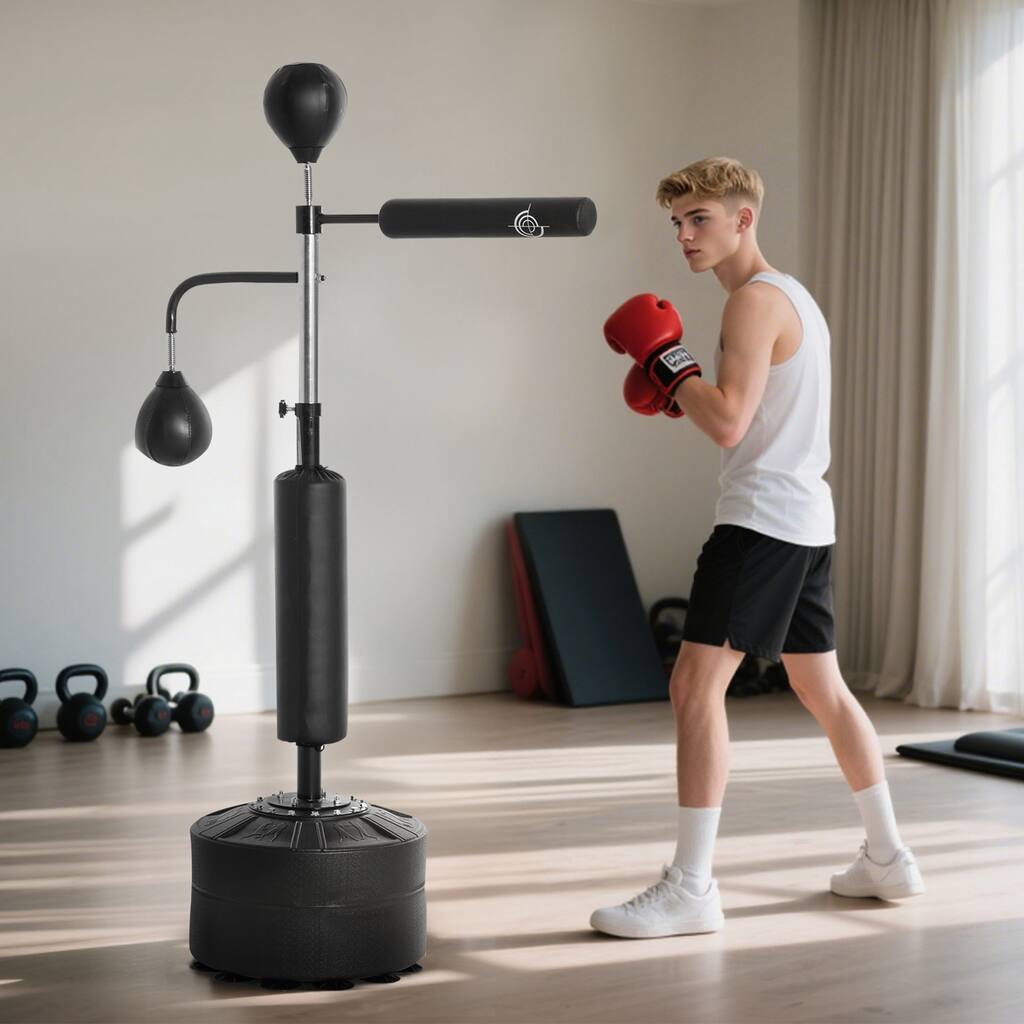 HOMCOM Punching Bag with Stand Boxing Set Kickboxing Bag with 360° Reflex Bar Height Adjustable for Adult Youth, Home Office Gym