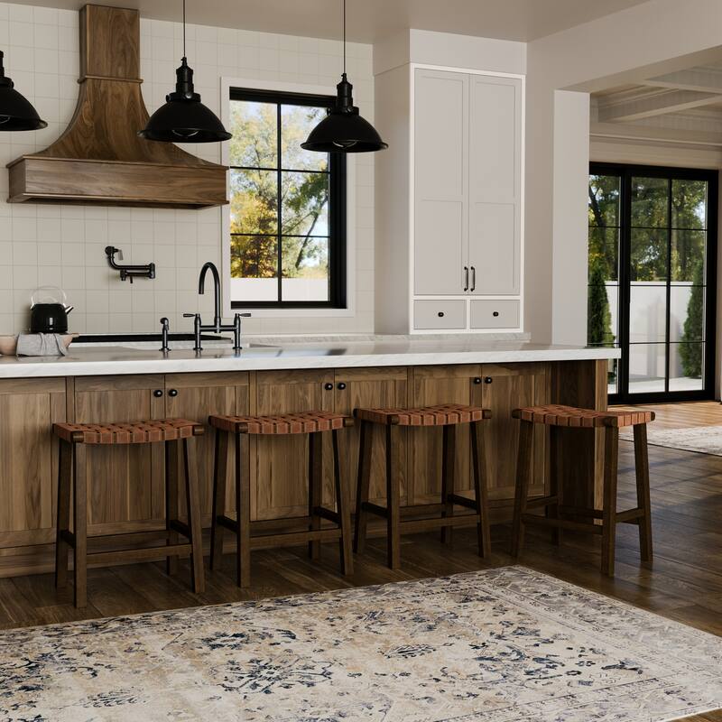 Maven Lane Noah Kitchen Dining Stool with Vegan Leather