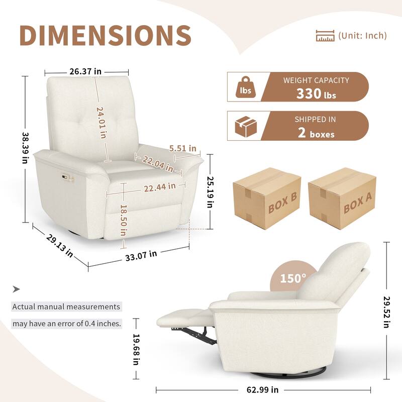 270°Power Swivel Rocker Recliner Chair w/Phone Holder, Electric Glider Reclining Sofa with USB Ports, Power Swivel Glider