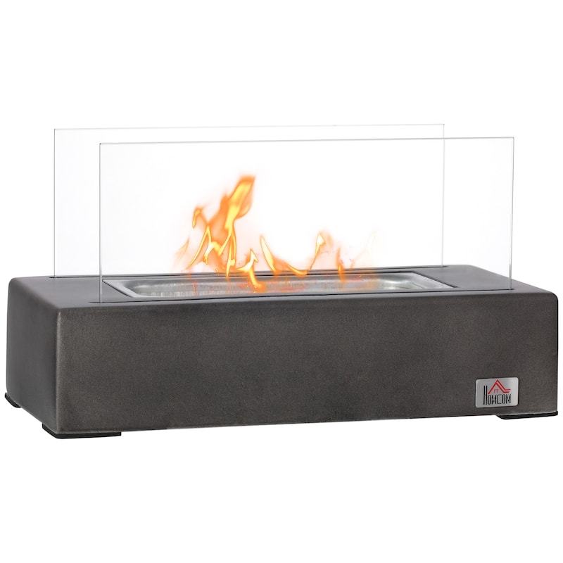 HOMCOM Tabletop Fireplace, 13" Concrete Alcohol Fireplace for Indoor and Outdoor, 0.04 Gal Max 195 Sq. Ft.