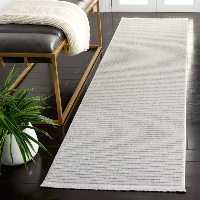 SAFAVIEH Whisper Dismo Modern Stripe Rug - 2'2" x 8' Runner - Grey/Dark Grey