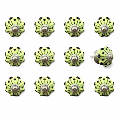 Set of 12 Ceramic Floral Drawer Botanical Cabinet Pulls Knobs with Screws Included for Living Room - 1.5” x 1.5” x 1.5”