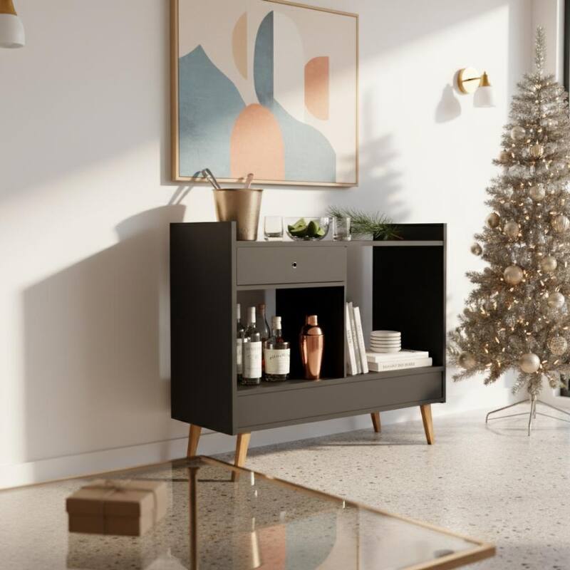 Boahaus Bar Cabinet Modern Wood Storage Shelves - Black